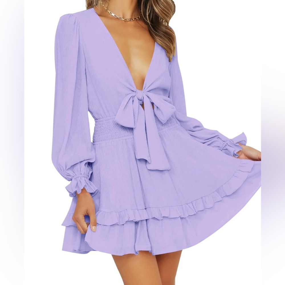 Elegant Lavender Long-Sleeve Dress